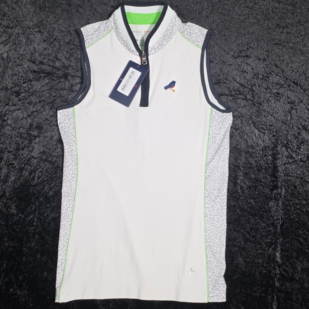 Lohla Sport Portobello Green Sleeveless Polo White Leopard Print LJN8009 Small